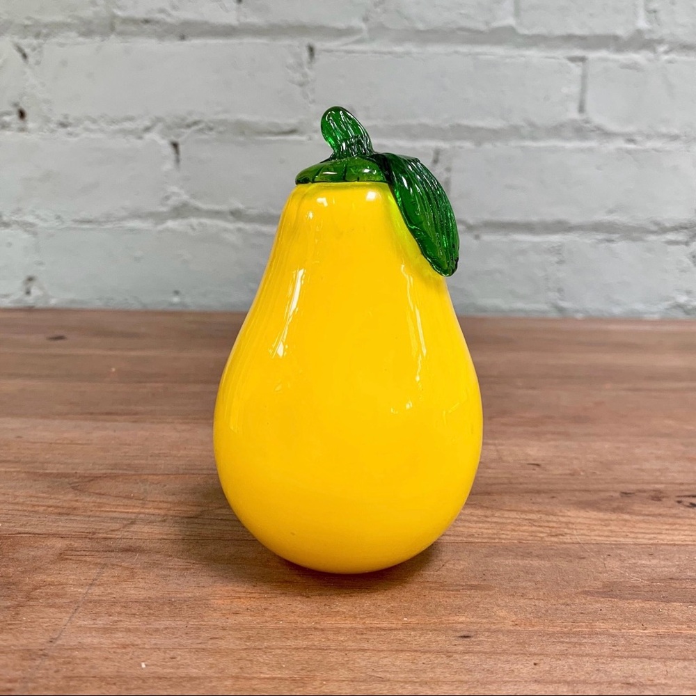 Vintage Yellow Glass Murano Style Pear Figurine